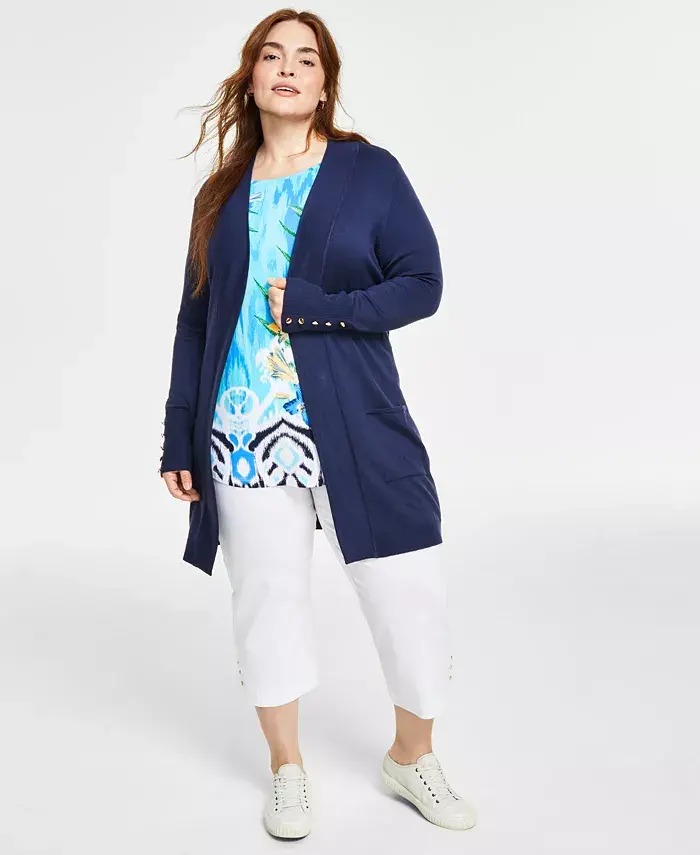 Кардиган с длинными рукавами и открытой полой, больших размеров JM Collection, синий
Кардиган с длинными рукавами и открытой полой, больших размеров JM Collection, синий