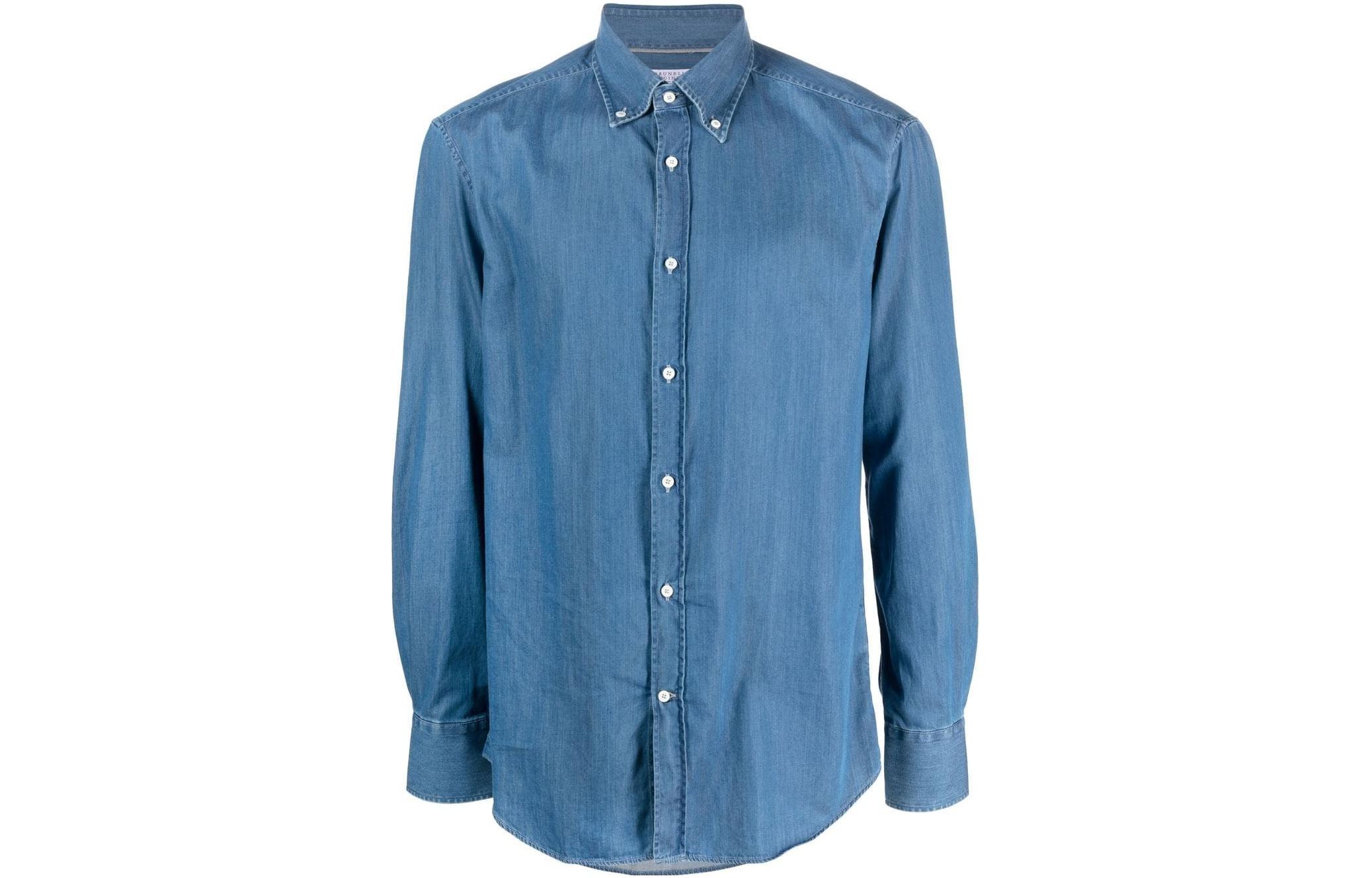 Рубашка деним с манжетами на пуговицах Brunello Cucinelli, синий
Рубашка деним с манжетами на пуговицах Brunello Cucinelli, синий