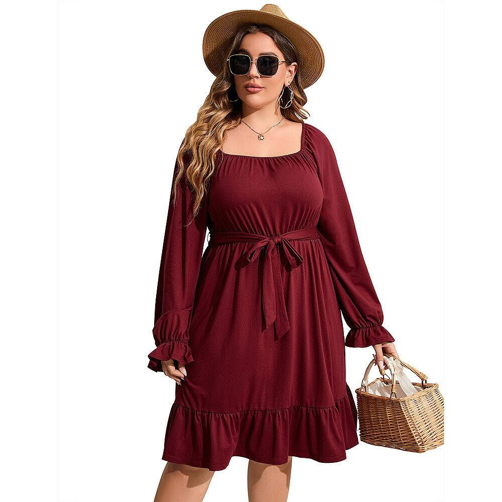 Женское повседневное платье больших размеров с коротким рукавом и высокой талией, летнее платье миди с рюшами и поясом Kojooin, цвет Wine Red
Женское повседневное платье больших размеров с коротким рукавом и высокой талией, летнее платье миди с рюшами и поясом Kojooin, цвет Wine Red