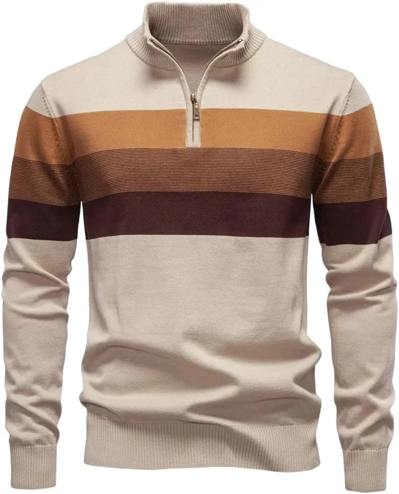 Мужской свитер из хлопка с воротником стойкой и молнией на четверть
Мужской свитер из хлопка с воротником стойкой и молнией на четверть