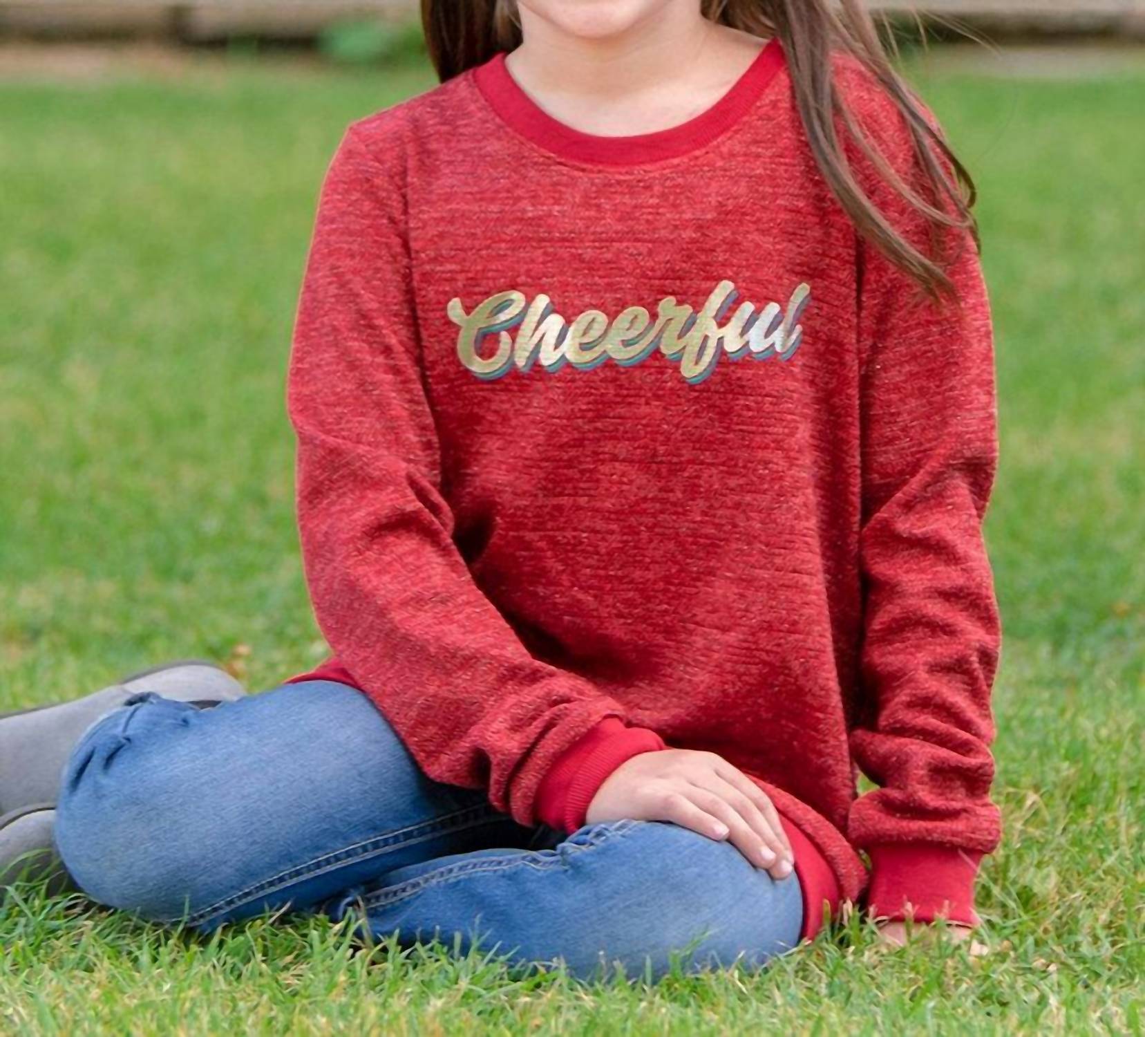 Веселая толстовка Girl's Cheerful On Sparkly Glitter красного цвета Southern Grace 
Веселая толстовка Girl's Cheerful On Sparkly Glitter красного цвета Southern Grace