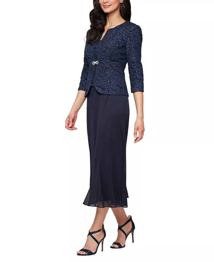 Женское фактурное жаккардовое платье-жакет миди длиной до колена Alex Evenings, синий
Женское фактурное жаккардовое платье-жакет миди длиной до колена Alex Evenings, синий