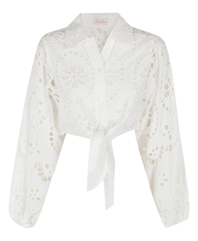 Белая укороченная рубашка с кружевом Mc2 Saint Barth, белый
Белая укороченная рубашка с кружевом Mc2 Saint Barth, белый