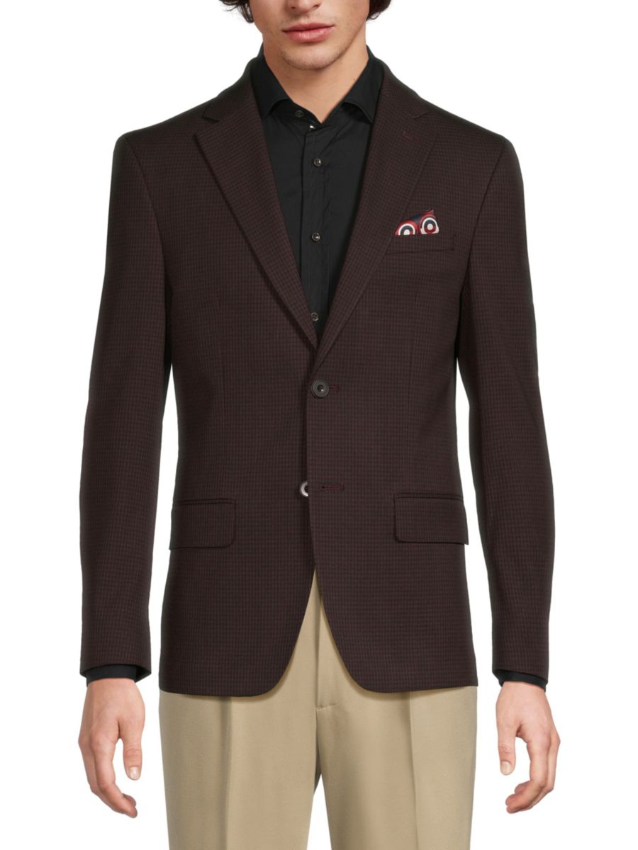 Современный блейзер с лацканами в ломаную клетку Ben Sherman, бордовый 
Современный блейзер с лацканами в ломаную клетку Ben Sherman, бордовый