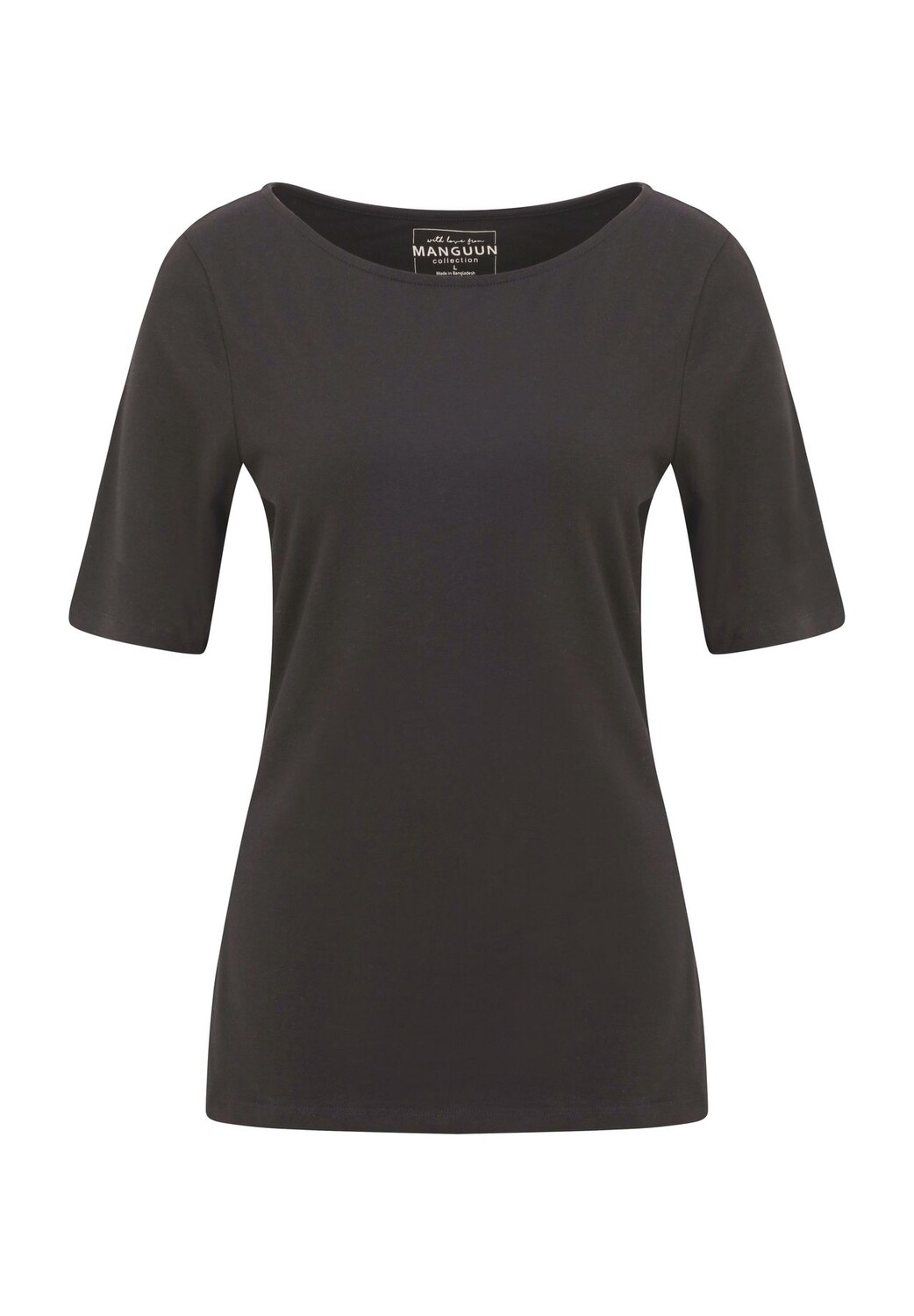 Рубашка женская с полурукавом и овальным вырезом Manguun Collection, черный 
Рубашка женская с полурукавом и овальным вырезом Manguun Collection, черный