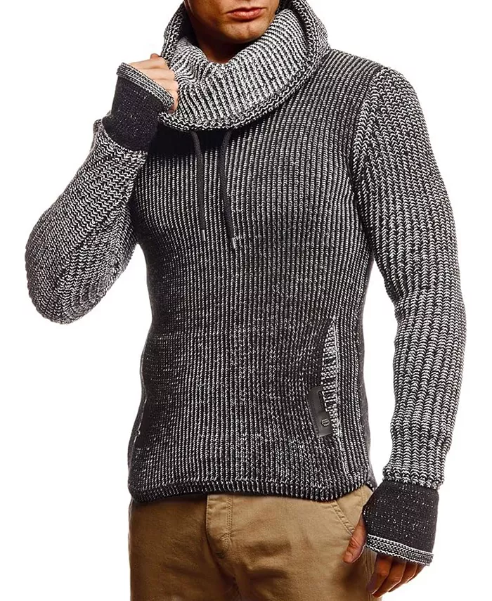 Мужской вязаный пуловер с капюшоном и прорезями для большого пальца на манжетах Leif Nelson, черный
Мужской вязаный пуловер с капюшоном и прорезями для большого пальца на манжетах Leif Nelson, черный