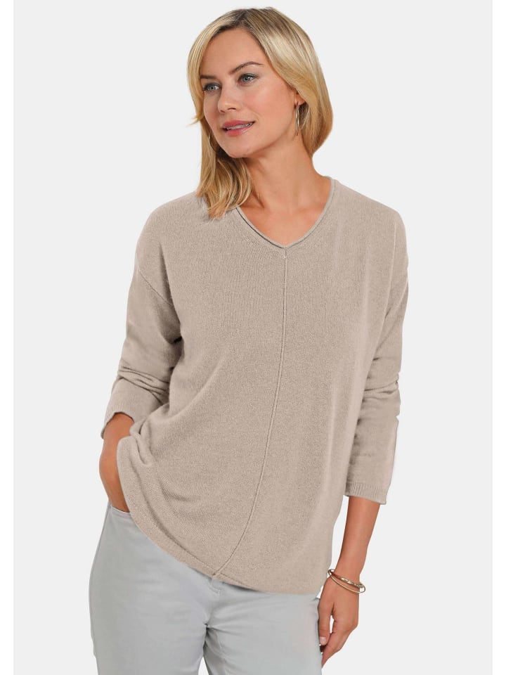 Кашемировый свитер, базовый свитер с V-образным вырезом песочного цвета GOLDNER
Кашемировый свитер, базовый свитер с V-образным вырезом песочного цвета GOLDNER
