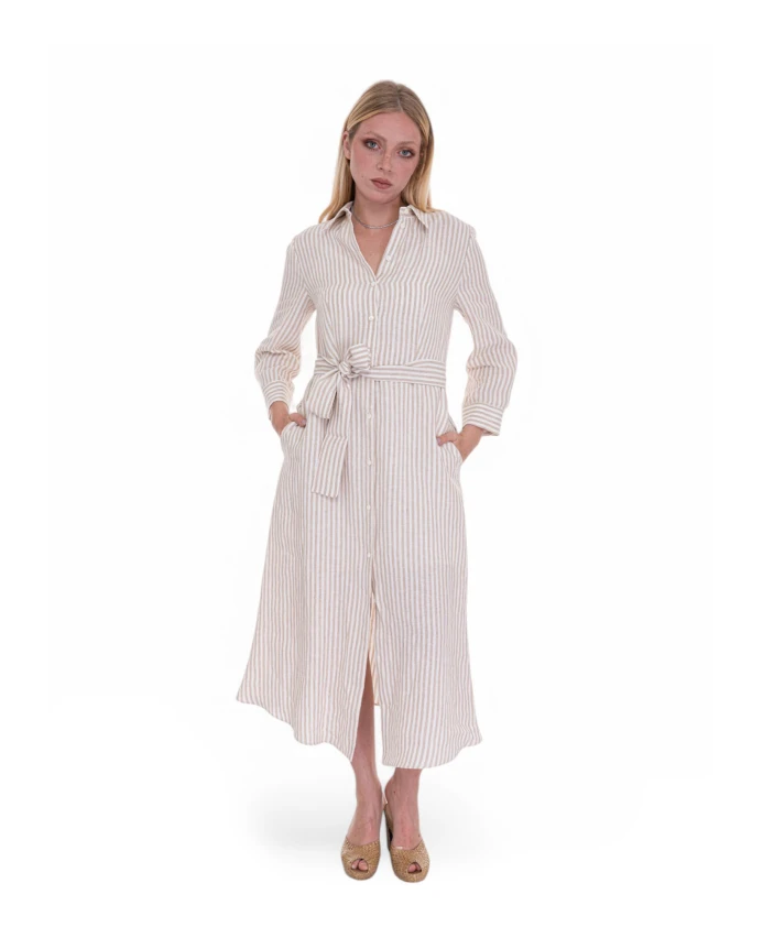 Полосатое льняное платье-рубашка с поясом Pennyblack, белый
Полосатое льняное платье-рубашка с поясом Pennyblack, белый