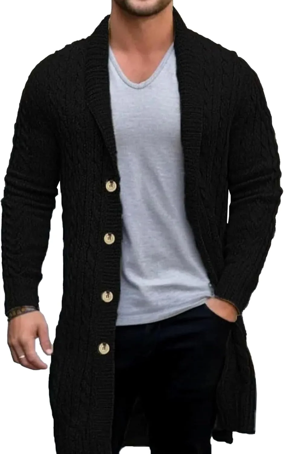 Мужской кардиган с воротником шаль на пуговицах, длинный, с длинными рукавами, крупной вязки JEShifangjiusu
Мужской кардиган с воротником шаль на пуговицах, длинный, с длинными рукавами, крупной вязки JEShifangjiusu