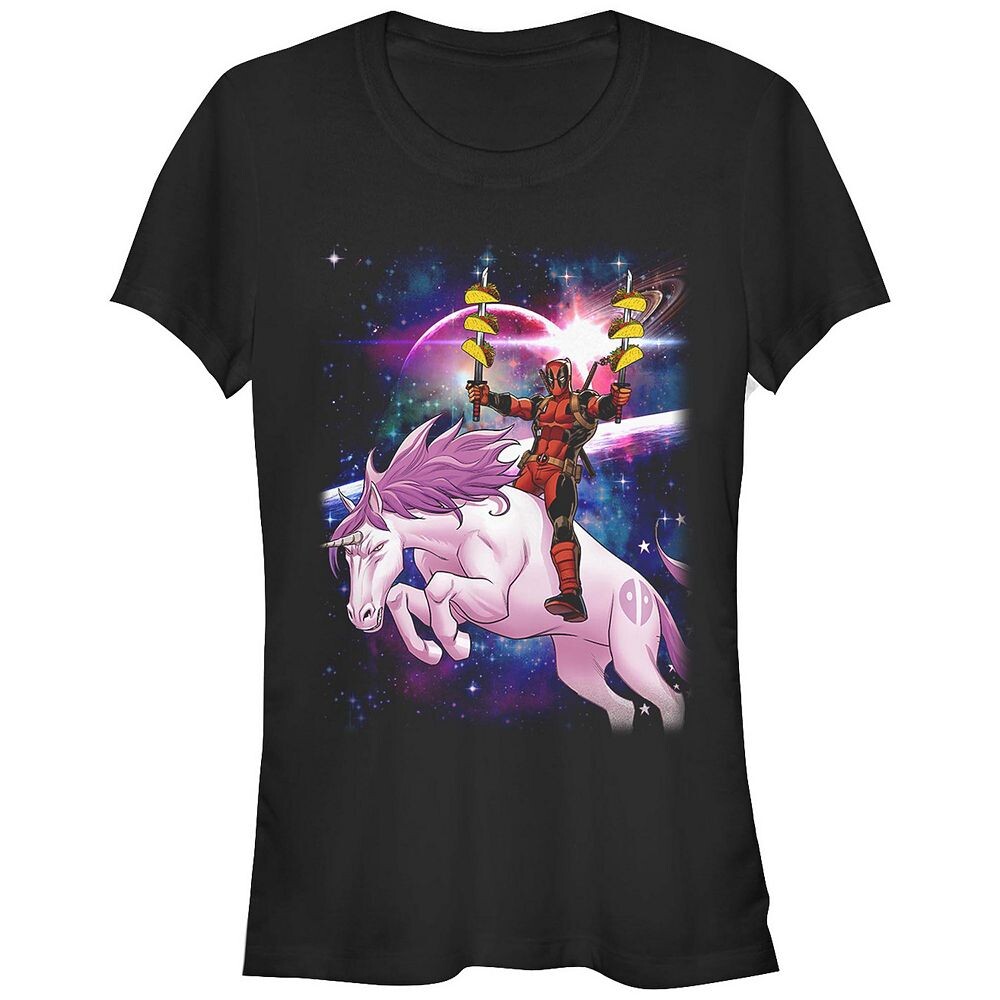 Детская розовая футболка с рисунком Deadpool Unicorn Ride Marvel, черный 
Детская розовая футболка с рисунком Deadpool Unicorn Ride Marvel, черный