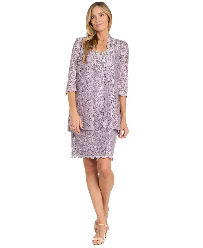 Женское платье-пиджак с кружевом и пайетками, 2 предмета, модель Scalloped R & M Richards, фиолетовый
Женское платье-пиджак с кружевом и пайетками, 2 предмета, модель Scalloped R & M Richards, фиолетовый