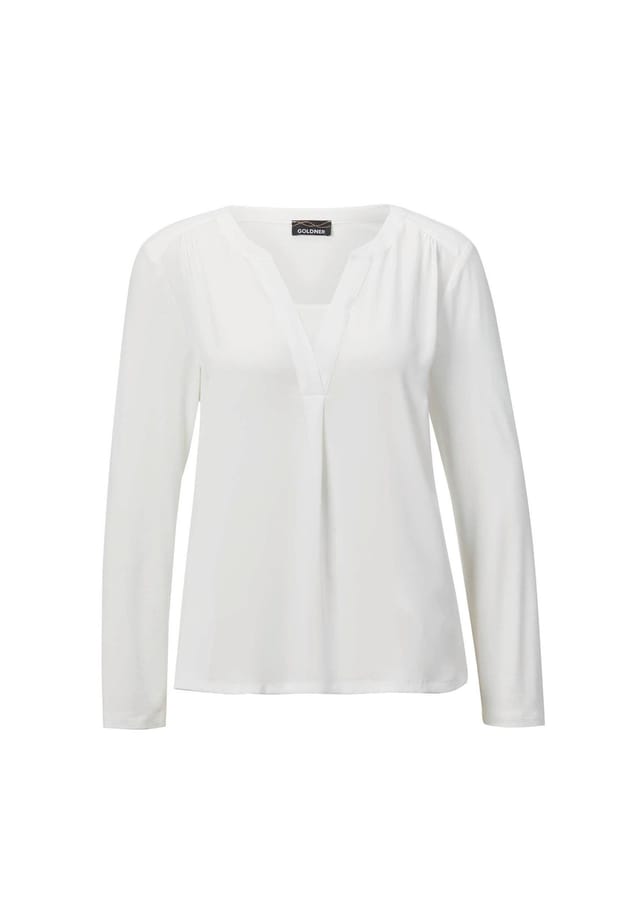 Короткий размер: блузка-рубашка с шифоновой вставкой Goldner, белый
Короткий размер: блузка-рубашка с шифоновой вставкой Goldner, белый