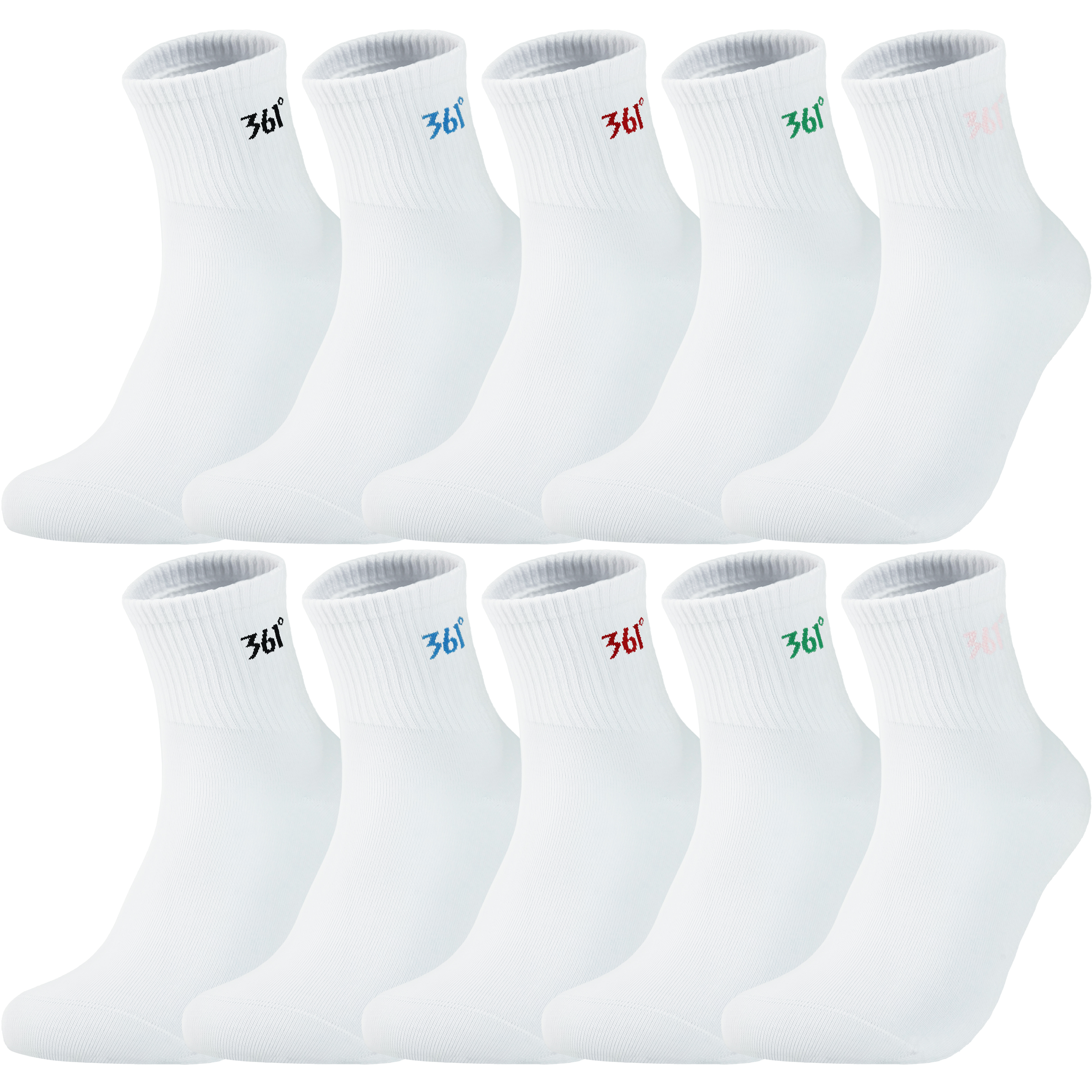Набор унисекс носков Crew 361°, 10 pack (белый черный+белый синий+белый красный+белый зеленый+белый розовый)
Набор унисекс носков Crew 361°, 10 pack (белый черный+белый синий+белый красный+белый зеленый+белый розовый)