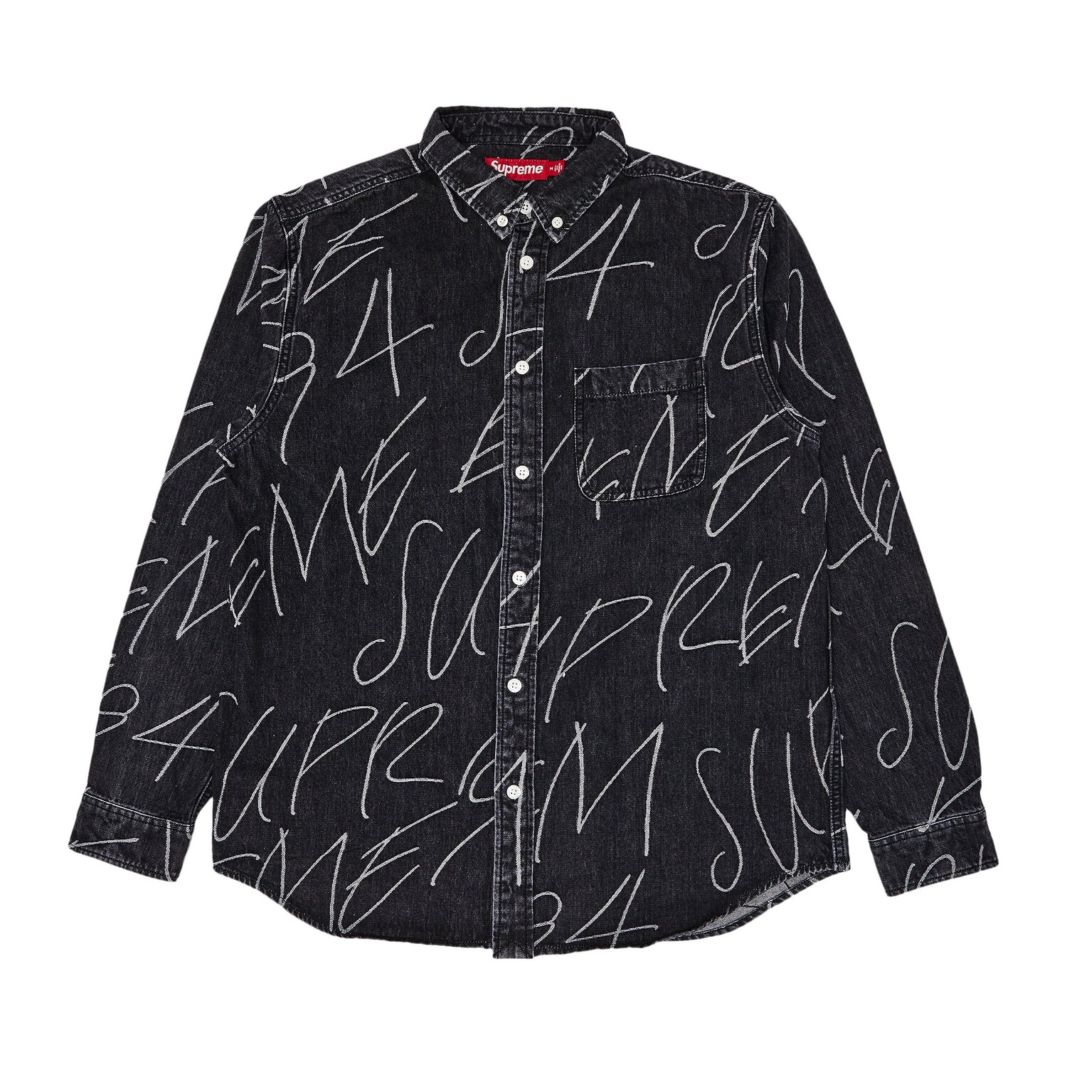 Жаккардовая джинсовая рубашка Supreme Handwriting Washed Black
Жаккардовая джинсовая рубашка Supreme Handwriting Washed Black