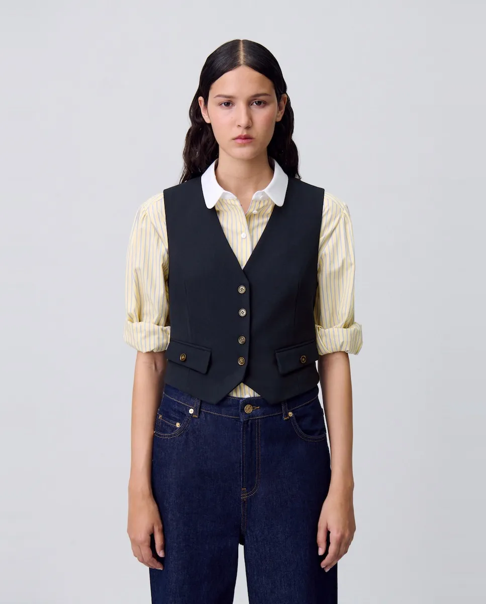 Женский жилет костюмный на пуговицах Claudie Pierlot, темно-синий
Женский жилет костюмный на пуговицах Claudie Pierlot, темно-синий