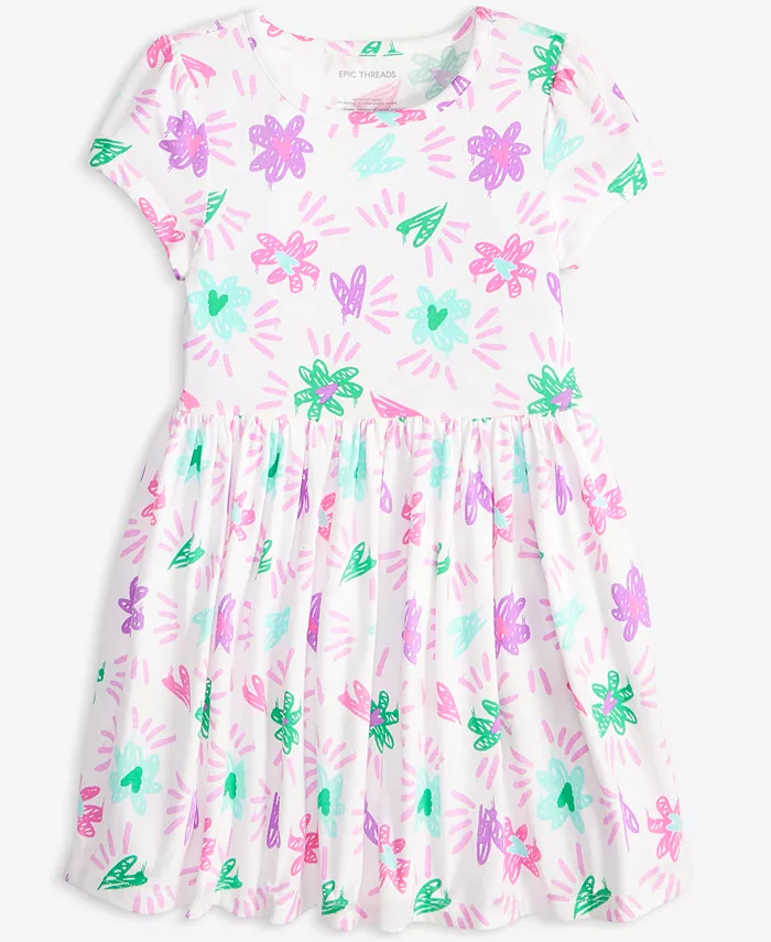 Платье для девочки Toddler Girls Graffiti Hearts Epic Threads, белый 
Платье для девочки Toddler Girls Graffiti Hearts Epic Threads, белый