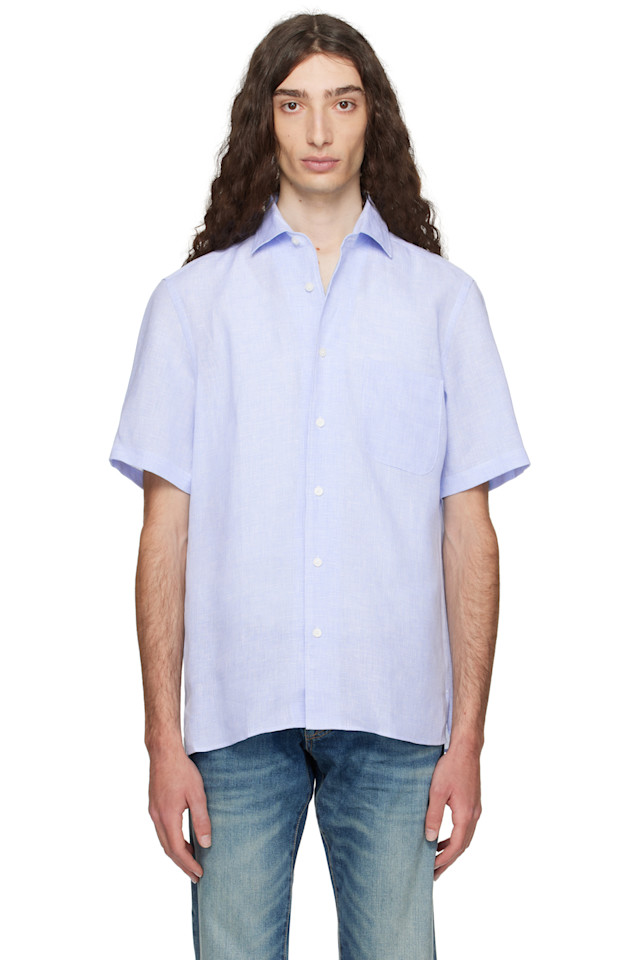 Рубашка из льна классического кроя Beckham edition Boss, синий 
Рубашка из льна классического кроя Beckham edition Boss, синий