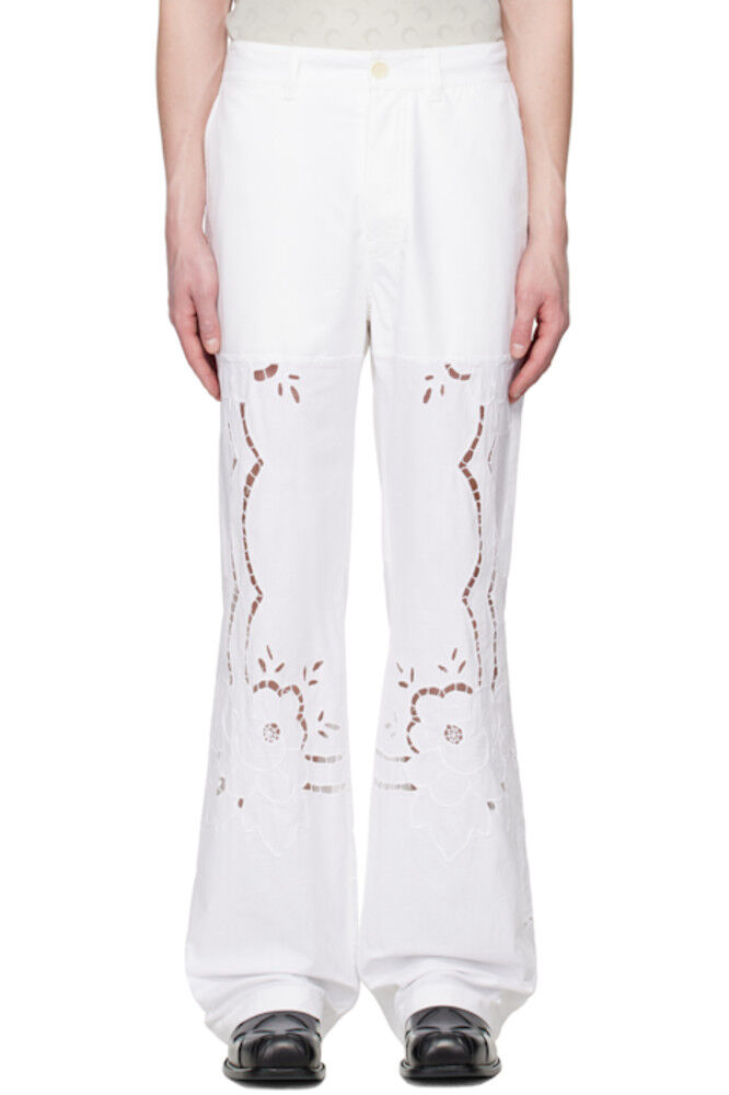 Белые брюки из регенерированного домашнего льна с широкими штанинами Marine Serre
Белые брюки из регенерированного домашнего льна с широкими штанинами Marine Serre