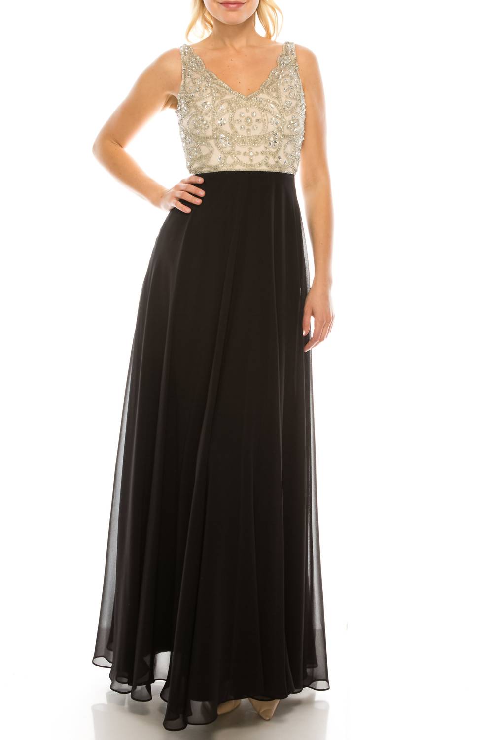 Расшитое платье-футляр без рукавов в цвете шампань/черный Aidan Mattox
Расшитое платье-футляр без рукавов в цвете шампань/черный Aidan Mattox