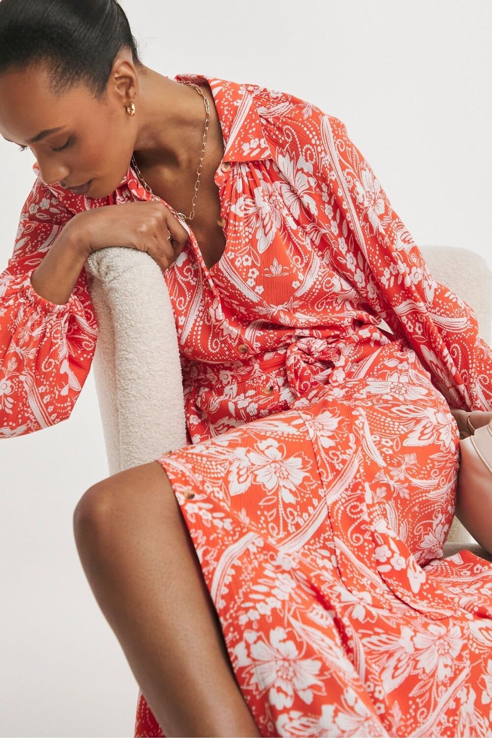 Оранжевое платье-рубашка миди с жатыми рукавами и объемными рукавами Jd Williams, оранжевый 
Оранжевое платье-рубашка миди с жатыми рукавами и объемными рукавами Jd Williams, оранжевый