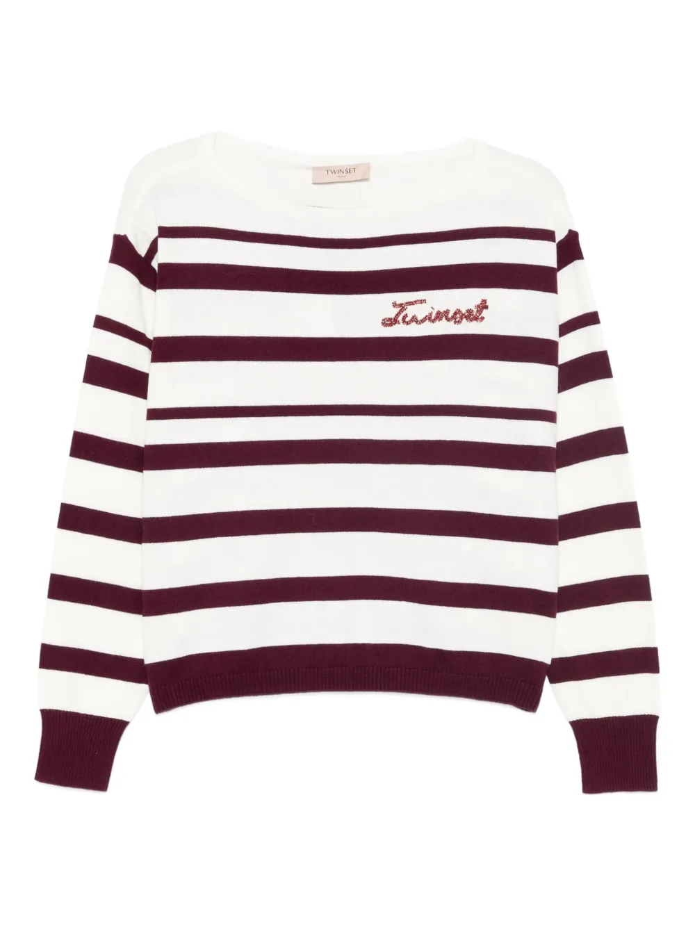 Полосатый свитер с декорированным логотипом TWINSET, белый
Полосатый свитер с декорированным логотипом TWINSET, белый