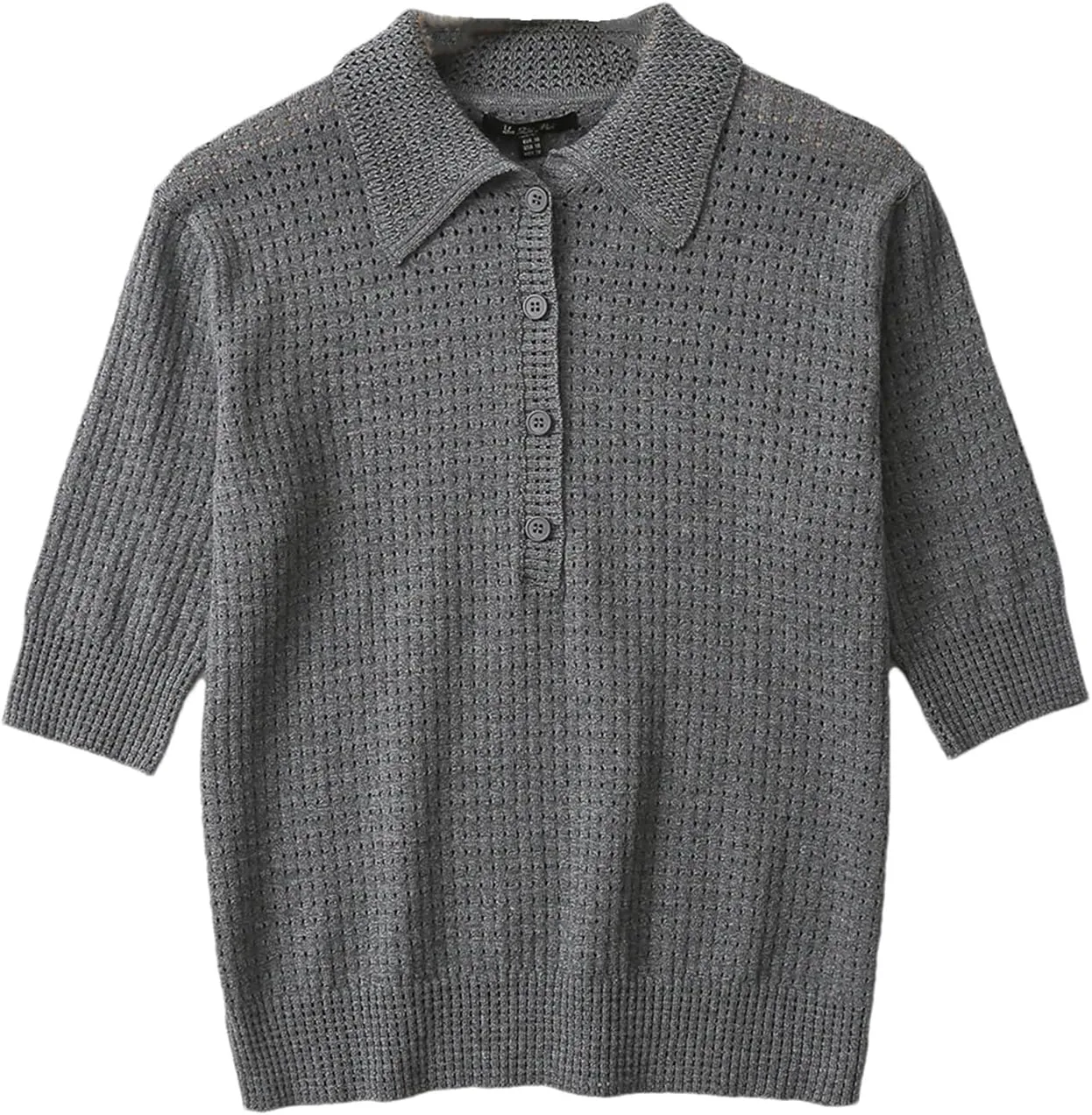 Женский свитер с коротким рукавом и поло-воротником
Женский свитер с коротким рукавом и поло-воротником