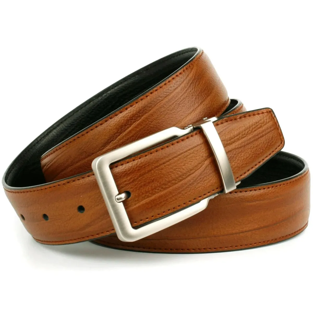 Кожаный ремень Anthoni Crown, двусторонний ремень коньячного и черного цвета, серебряная застежка, черный 
Кожаный ремень Anthoni Crown, двусторонний ремень коньячного и черного цвета, серебряная застежка, черный