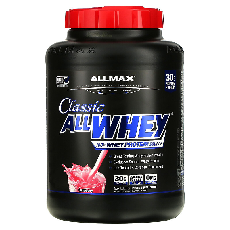 ALLMAX, AllWhey Classic, 100% сывороточный белок, клубника, 5 фунтов (2,27 кг)
ALLMAX, AllWhey Classic, 100% сывороточный белок, клубника, 5 фунтов (2,27 кг)