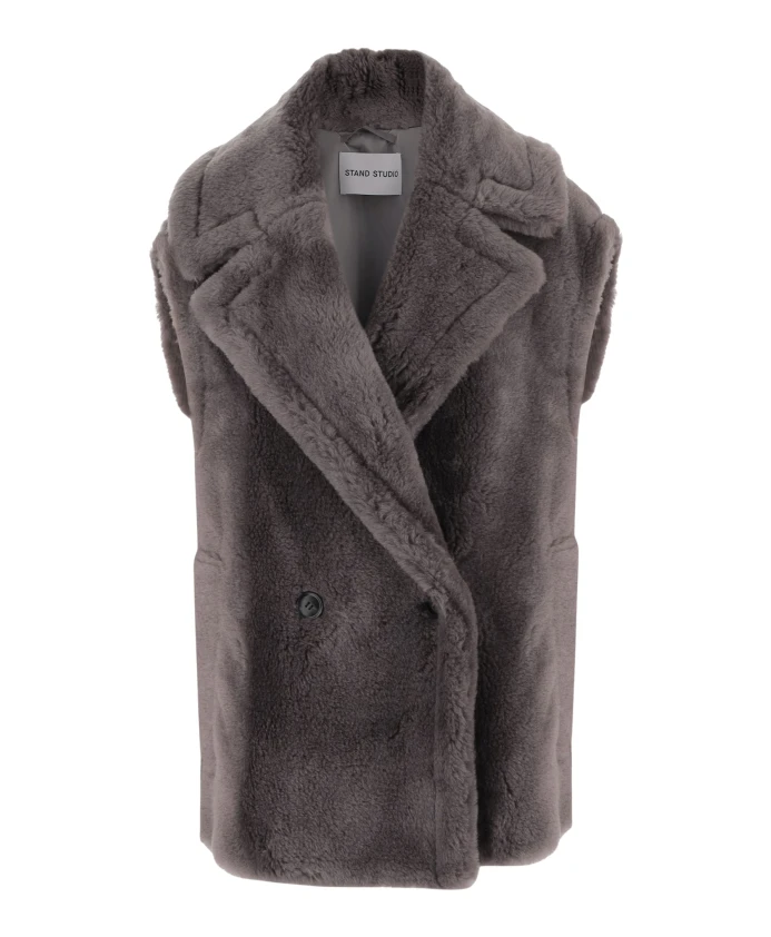 Серый шерстяной двубортный жилет без рукавов Stand Studio, коричневый
Серый шерстяной двубортный жилет без рукавов Stand Studio, коричневый