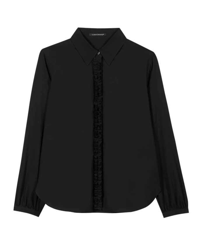 Блузка из вуали, насыщенного черного цвета, с оборками и застежкой на пуговицы. Luisa Cerano, черный
Блузка из вуали, насыщенного черного цвета, с оборками и застежкой на пуговицы. Luisa Cerano, черный