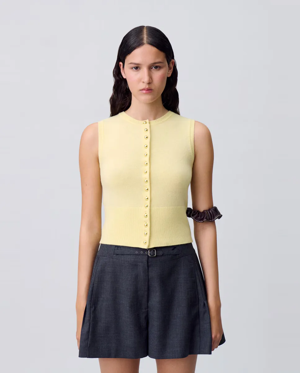 Женский вязаный безрукавный кардиган на пуговицах Claudie Pierlot, желтый
Женский вязаный безрукавный кардиган на пуговицах Claudie Pierlot, желтый