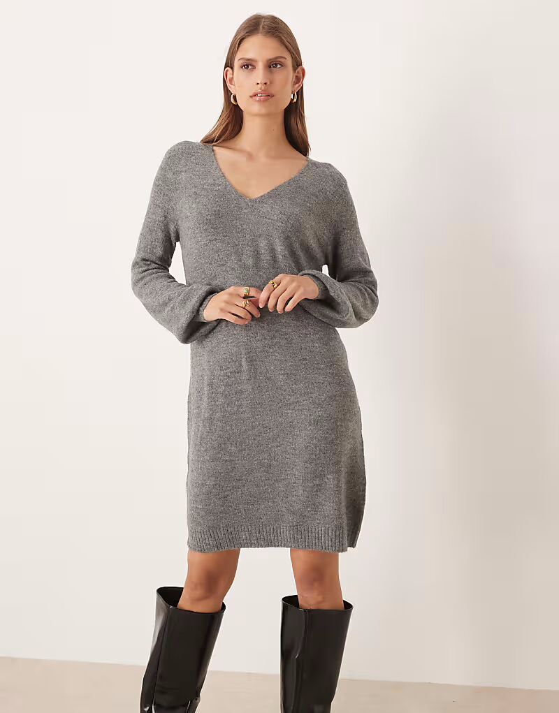 Трикотажное мини-платье с V-образным вырезом и рукавами-фонариками, темно-серый меланж Jdy
Трикотажное мини-платье с V-образным вырезом и рукавами-фонариками, темно-серый меланж Jdy