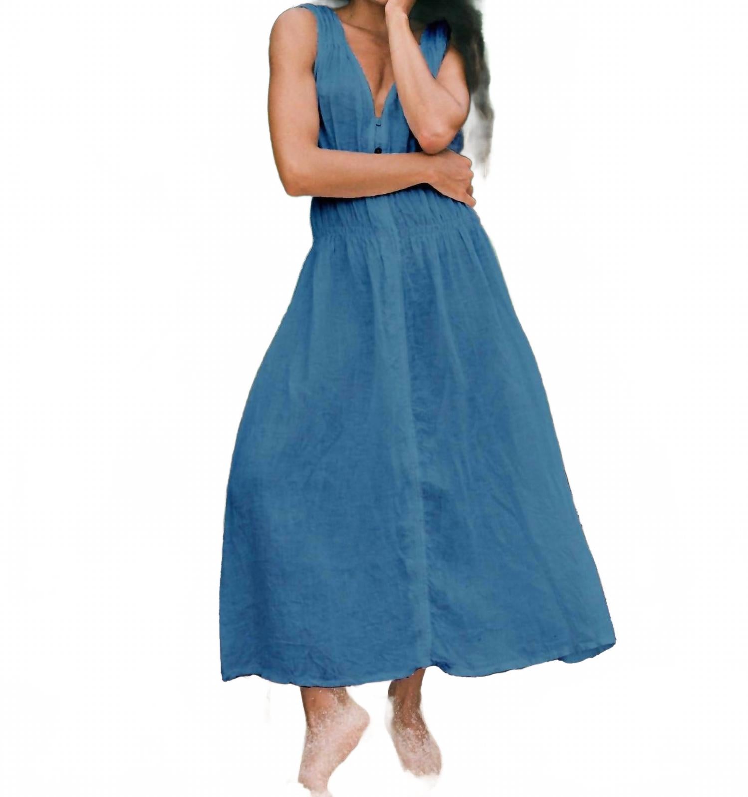 Женское платье из льна с застежкой на пуговицы в денимовом синем Yoga Jeans
Женское платье из льна с застежкой на пуговицы в денимовом синем Yoga Jeans