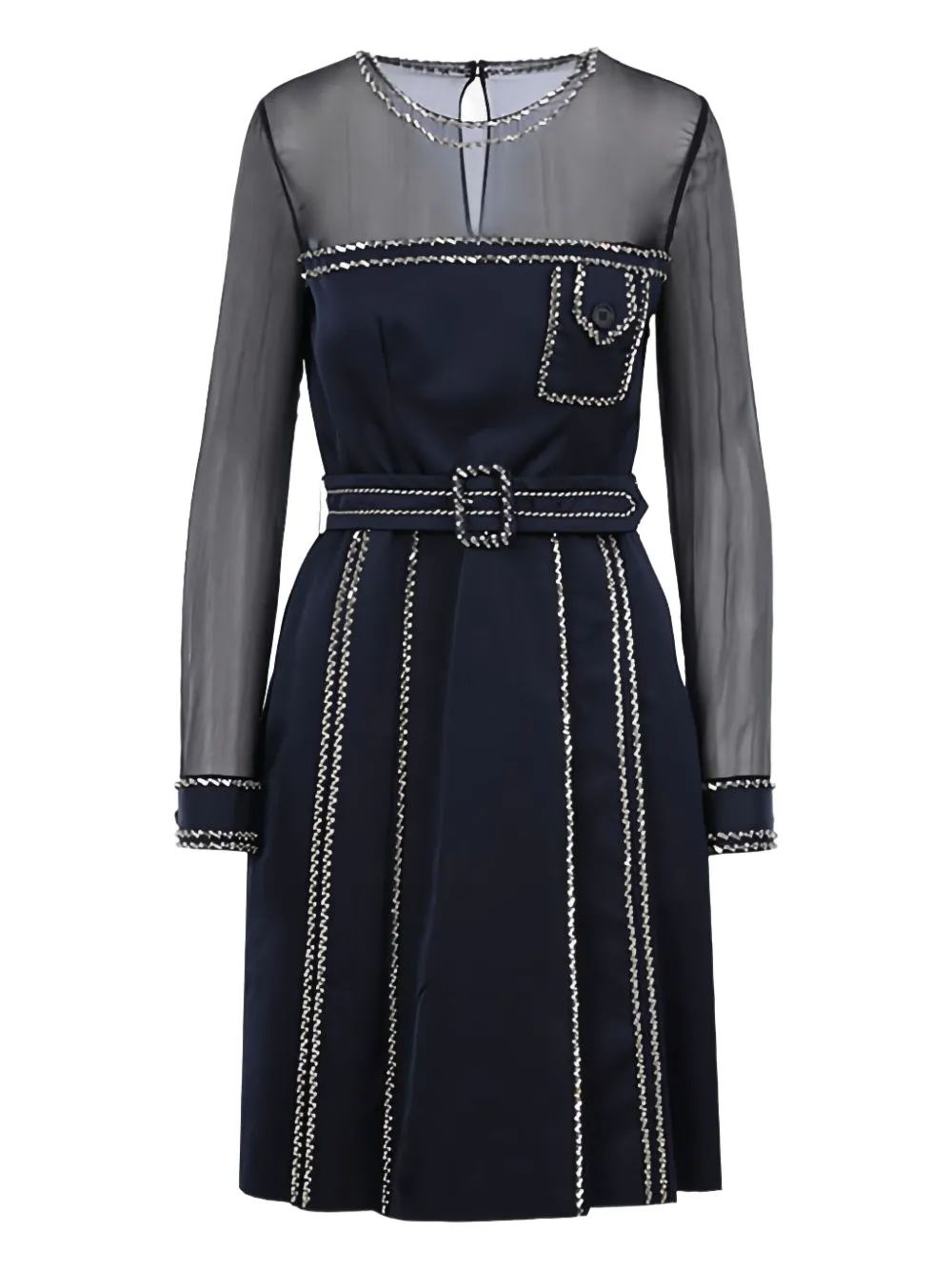 Шифоновое платье мини с кристаллами Prada, синий
Шифоновое платье мини с кристаллами Prada, синий