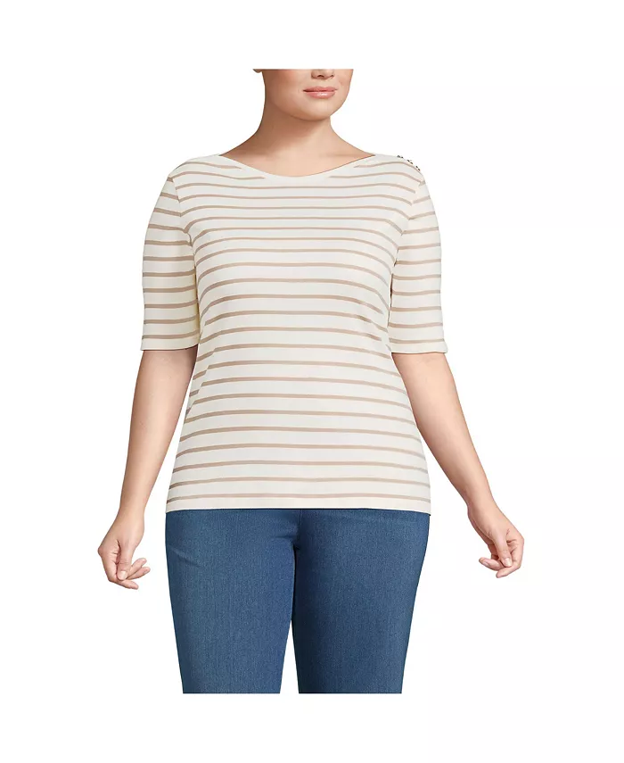 Футболка размера плюс из хлопка Supima с рукавами локтями и вырезом-лодочкой на пуговицах на плечах Lands' End, белый
Футболка размера плюс из хлопка Supima с рукавами локтями и вырезом-лодочкой на пуговицах на плечах Lands' End, белый