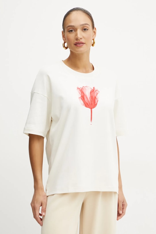 Хлопковая футболка Boss, бежевый 
Хлопковая футболка Boss, бежевый