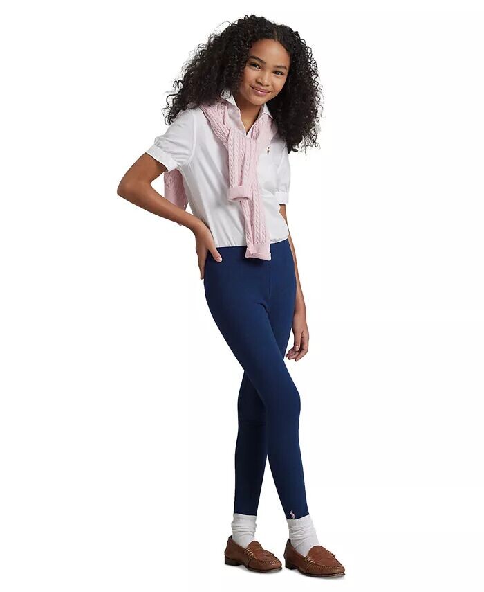 Леггинсы из эластичного хлопка с вышивкой пони для больших девочек Polo Ralph Lauren, синий