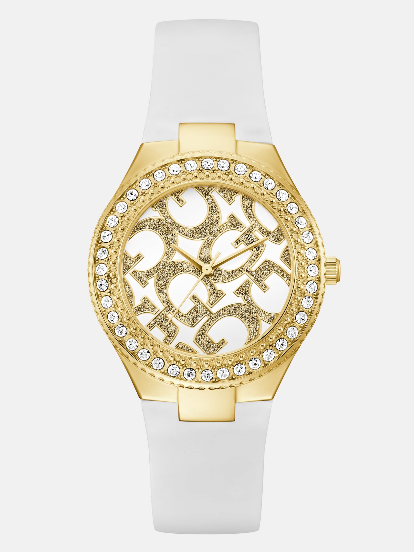 Аналоговые силиконовые часы белого и золотистого цвета Guess Factory
Аналоговые силиконовые часы белого и золотистого цвета Guess Factory