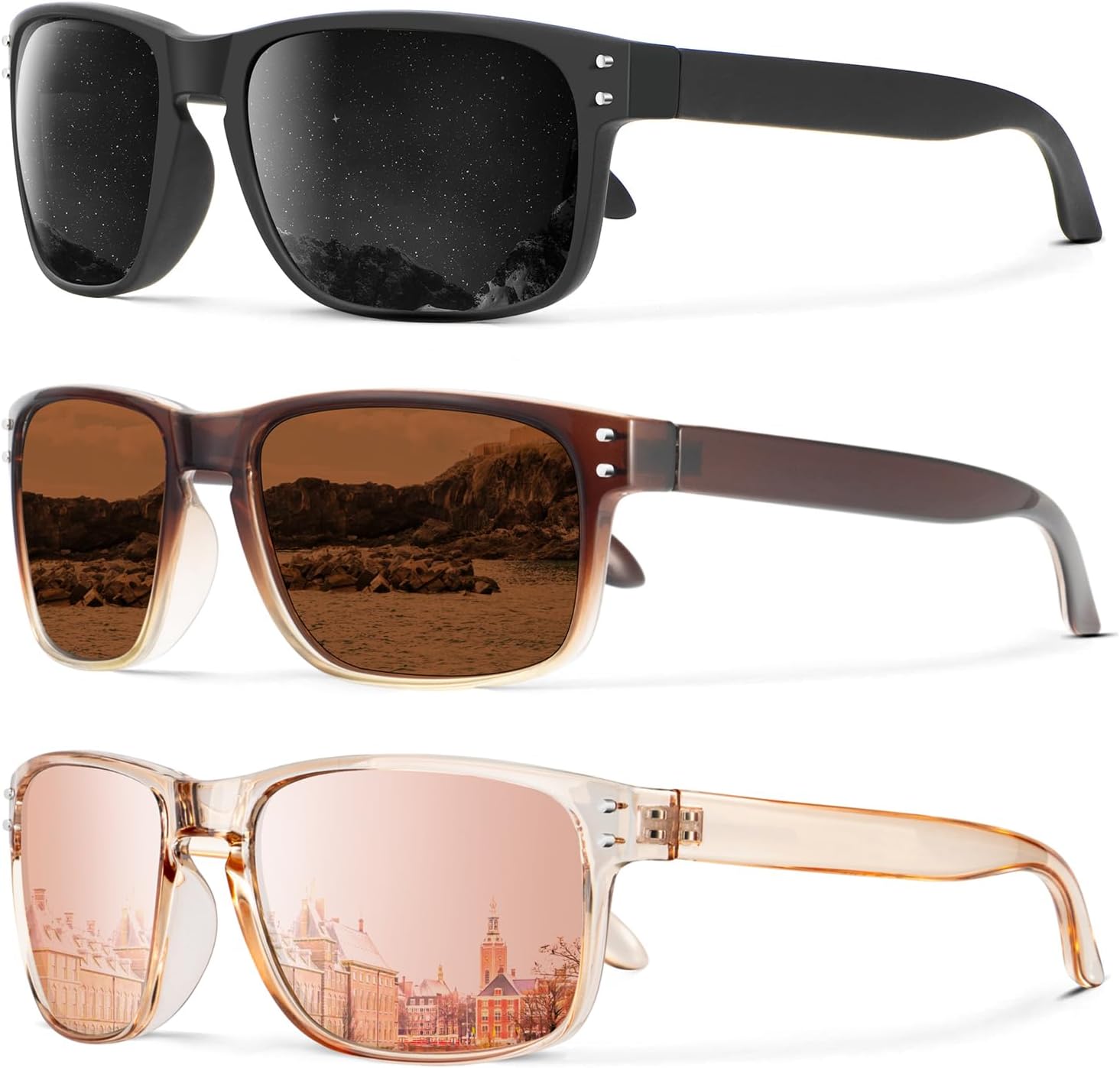 Поляризованные солнцезащитные очки KALIYADI для мужчин и женщин в винтажном стиле, подходят для рыбалки, бега, вождения и защиты от УФ-излучения, (3 Pack) Grey & Silver Rivet/Brown & Silver Rivet/Transparent Brown
Поляризованные солнцезащитные очки KALIYADI для мужчин и женщин в винтажном стиле, подходят для рыбалки, бега, вождения и защиты от УФ-излучения, (3 Pack) Grey & Silver Rivet/Brown & Silver Rivet/Transparent Brown