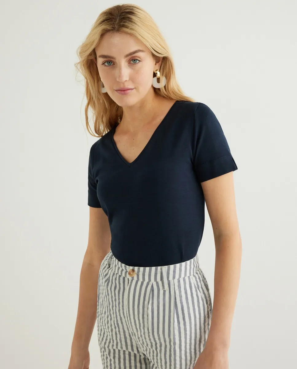 Женская футболка с короткими рукавами и V-образным вырезом Guitare, тёмно-синий
Женская футболка с короткими рукавами и V-образным вырезом Guitare, тёмно-синий