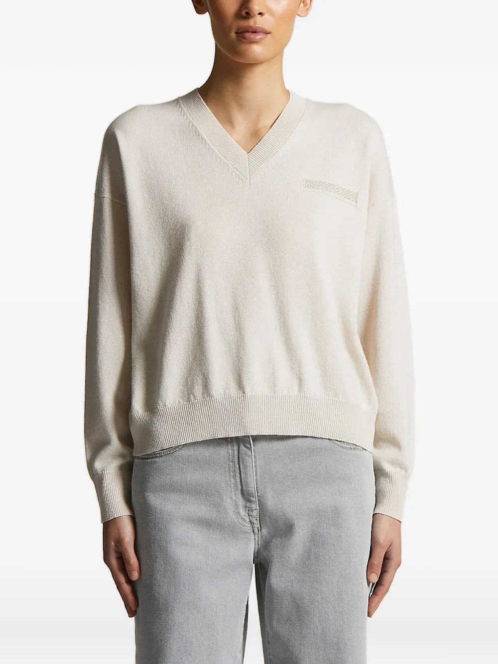 Украшенный свитер с V-образным вырезом Peserico, нейтральный
Украшенный свитер с V-образным вырезом Peserico, нейтральный