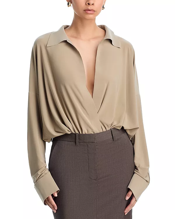 Супер свободный боди-рубашка в стиле бойфренда Norma Kamali, бежевый
Супер свободный боди-рубашка в стиле бойфренда Norma Kamali, бежевый