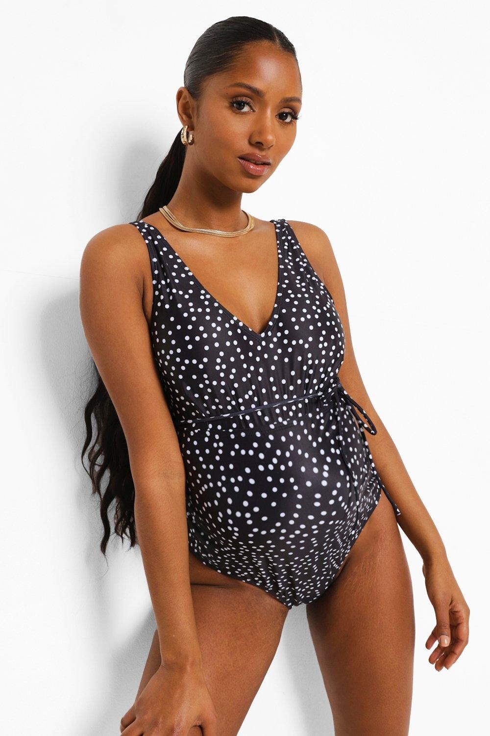 Купальник для беременных в горошек с завязкой на поясе Boohoo, черный