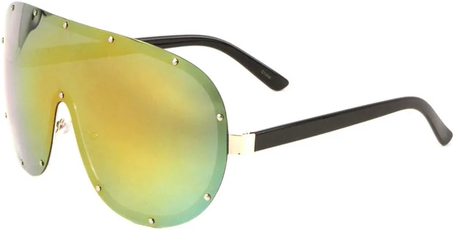 Поляризованные цветные зеркальные солнцезащитные очки с заклепками, оправой, круглыми увеличенными цельными линзами-щитками POL-M10587-CM Sunglasses Luxe, Green Gold
Поляризованные цветные зеркальные солнцезащитные очки с заклепками, оправой, круглыми увеличенными цельными линзами-щитками POL-M10587-CM Sunglasses Luxe, Green Gold