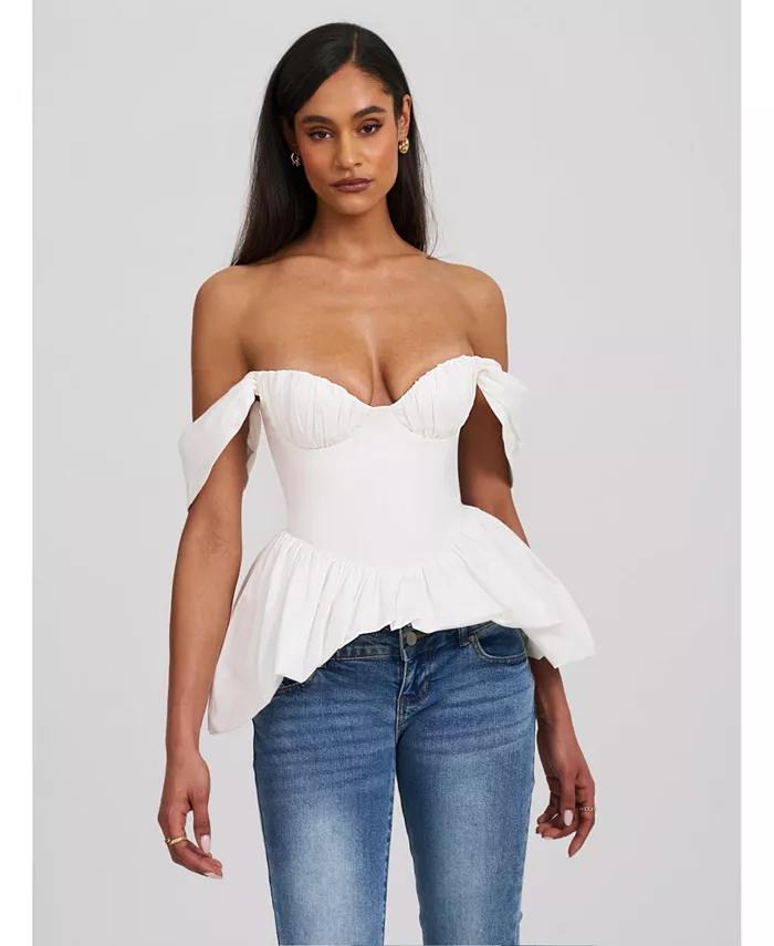 Женский белый хлопковый топ Qistina с открытыми плечами и подолом-пузырьком Miss Circle
Женский белый хлопковый топ Qistina с открытыми плечами и подолом-пузырьком Miss Circle