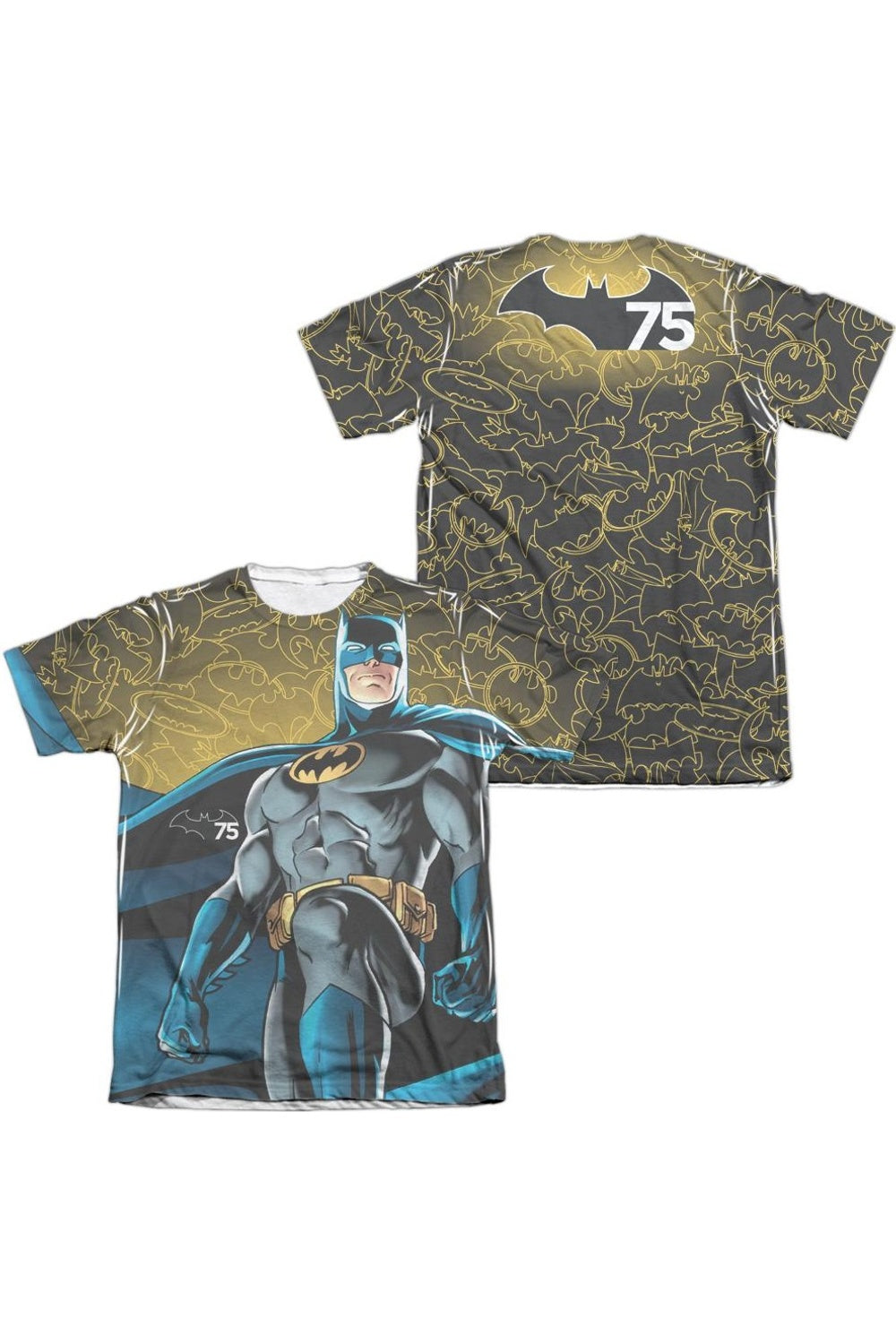 Футболка с коротким рукавом Batman 75 Glow (принт спереди/сзади) для взрослых из полиэстера/хлопка Gildan, белый 
Футболка с коротким рукавом Batman 75 Glow (принт спереди/сзади) для взрослых из полиэстера/хлопка Gildan, белый