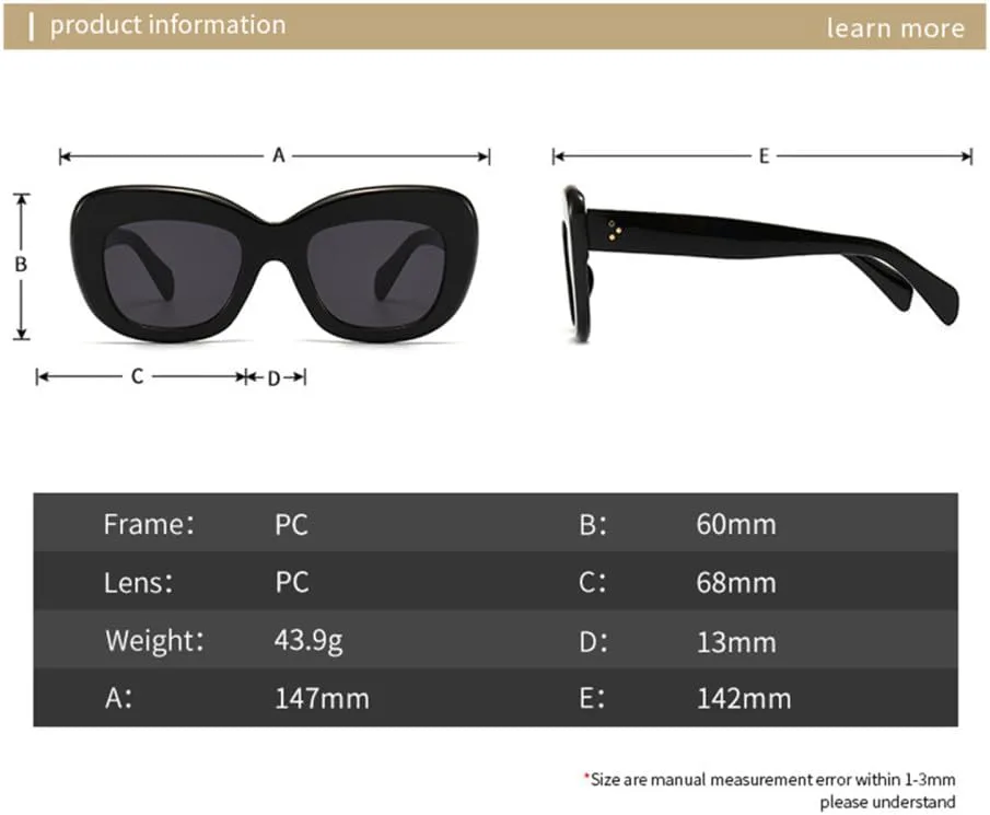Ретро-солнцезащитные очки большого размера для женщин и мужчин, модель «кошачий глаз», с заклепками, защита от ультрафиолета UV400 LANGSER, Champagne Gray
Ретро-солнцезащитные очки большого размера для женщин и мужчин, модель «кошачий глаз», с заклепками, защита от ультрафиолета UV400 LANGSER, Champagne Gray