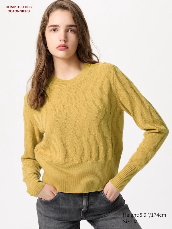 Джемпер с круглым вырезом из шерсти мериноса Uniqlo, желтый 
Джемпер с круглым вырезом из шерсти мериноса Uniqlo, желтый