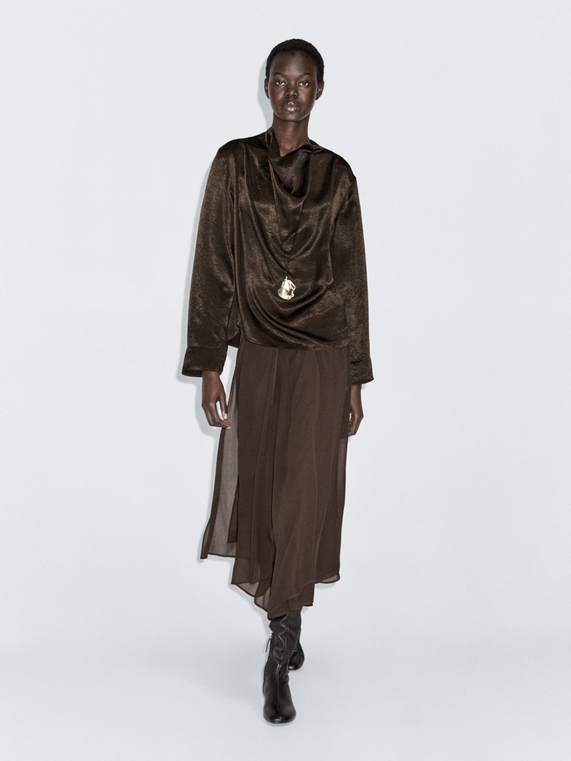 Струящаяся блузка с драпированным воротником Massimo Dutti, коричневый
Струящаяся блузка с драпированным воротником Massimo Dutti, коричневый