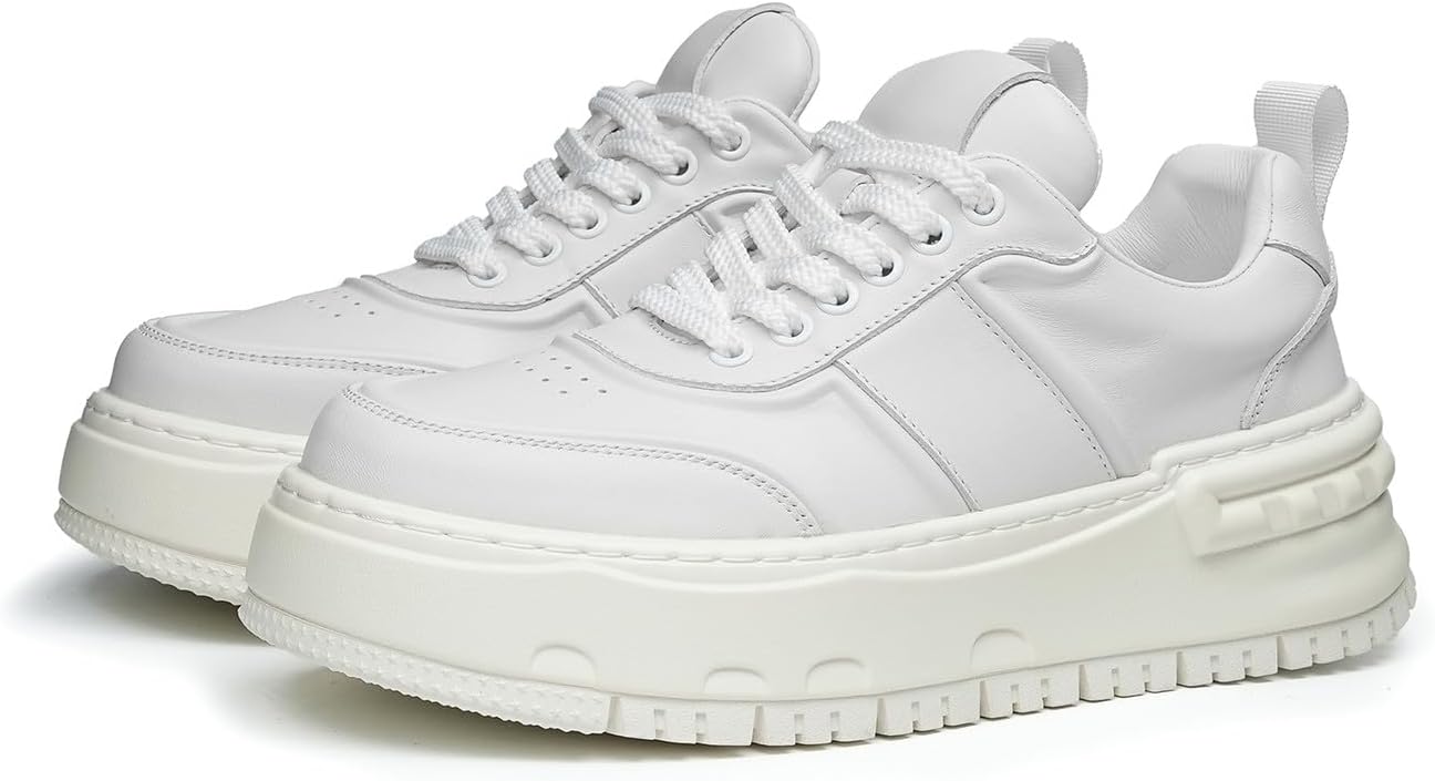 Мужские кроссовки Santimon низкие с толстой подошвой - модные повседневные туфли из натуральной кожи на шнуровке, с подкладкой из овчины, кожаной стелькой и нескользящей резиновой подошвой для ходьбы и путешествий, белый
Мужские кроссовки Santimon низкие с толстой подошвой - модные повседневные туфли из натуральной кожи на шнуровке, с подкладкой из овчины, кожаной стелькой и нескользящей резиновой подошвой для ходьбы и путешествий, белый